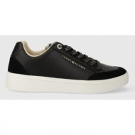  δερμάτινα αθλητικά παπούτσια tommy hilfiger seasonal court sneaker χρώμα: μαύρο, fw0fw07683