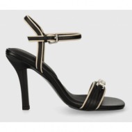  δερμάτινα σανδάλια tommy hilfiger th hardware heeled sandal χρώμα: μαύρο, fw0fw07796