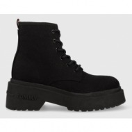  πάνινα παπούτσια tommy jeans lace up festiv boots χρώμα: μαύρο, en0en02133