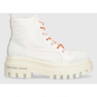  μποτάκια εργασίας calvin klein jeans toothy combat boot softny χρώμα: άσπρο, yw0yw00948