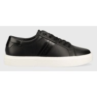  δερμάτινα αθλητικά παπούτσια calvin klein low top lace up lth χρώμα: μαύρο, hm0hm01055