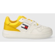  δερμάτινα αθλητικά παπούτσια tommy jeans tjw retro basket ess χρώμα: κίτρινο, en0en02505
