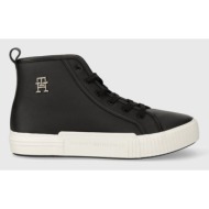  δερμάτινα αθλητικά παπούτσια tommy hilfiger vulc th leather sneaker hi χρώμα: μαύρο, fw0fw07550