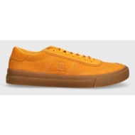  σουέτ αθλητικά παπούτσια tommy hilfiger th cupset suede χρώμα: πορτοκαλί, fm0fm04977