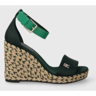  σανδάλια tommy hilfiger colorful high wedge satin sandal χρώμα: πράσινο, fw0fw07914