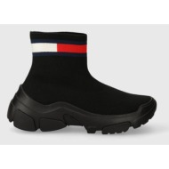  αθλητικά tommy jeans tjw sock boot χρώμα: μαύρο, en0en02446