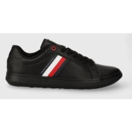  δερμάτινα αθλητικά παπούτσια tommy hilfiger essential leather cupsole χρώμα: μαύρο, fm0fm04921