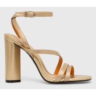  δερμάτινα σανδάλια tommy hilfiger th gold block high heel χρώμα: χρυσαφί, fw0fw07753