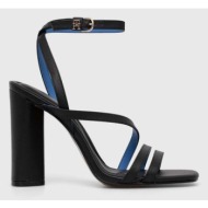  δερμάτινα σανδάλια tommy hilfiger th leather block high heel χρώμα: μαύρο, fw0fw07752