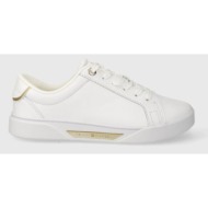 δερμάτινα αθλητικά παπούτσια tommy hilfiger chic hw court sneaker χρώμα: άσπρο, fw0fw07813