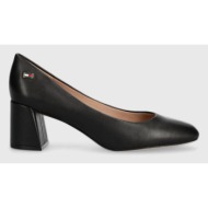  δερμάτινα γοβάκια tommy hilfiger th leather mid heel block pump χρώμα: μαύρο, fw0fw07716