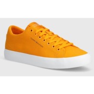  πάνινα παπούτσια tommy hilfiger th hi vulc low canvas χρώμα: πορτοκαλί, fm0fm04882