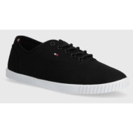 πάνινα παπούτσια tommy hilfiger canvas lace up sneaker χρώμα: μαύρο, fw0fw07805