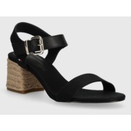  σανδάλια tommy hilfiger block mid heel sandal χρώμα: μαύρο, fw0fw08075