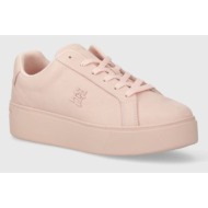  δερμάτινα αθλητικά παπούτσια tommy hilfiger platform court sneaker nubuck χρώμα: ροζ, fw0fw07912