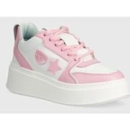  δερμάτινα αθλητικά παπούτσια chiara ferragni sneakers school χρώμα: ροζ, cf3217_012