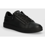  δερμάτινα αθλητικά παπούτσια calvin klein low top lace up w/zip χρώμα: μαύρο, hm0hm01475