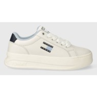  δερμάτινα αθλητικά παπούτσια tommy jeans tjw city flatform χρώμα: άσπρο, en0en02500