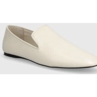  δερμάτινα μοκασίνια calvin klein loafer leather χρώμα: μπεζ, hw0hw02129