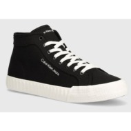 πάνινα παπούτσια calvin klein jeans skater vulc mid laceup cs in dc χρώμα: μαύρο, ym0ym00978