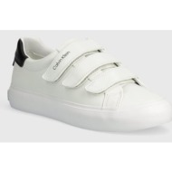  δερμάτινα αθλητικά παπούτσια calvin klein vulcanized slip on velcro lth χρώμα: άσπρο, hw0hw01909