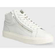  δερμάτινα αθλητικά παπούτσια calvin klein high top lace up w/zip χρώμα: άσπρο, hm0hm01476