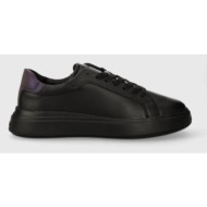  δερμάτινα αθλητικά παπούτσια calvin klein low top lace up pet χρώμα: μαύρο, hm0hm01288