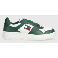  δερμάτινα αθλητικά παπούτσια tommy jeans tjm retro basket ess χρώμα: πράσινο, em0em01395