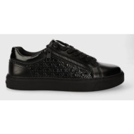  δερμάτινα αθλητικά παπούτσια calvin klein low top lace up w/zip mono χρώμα: μαύρο, hm0hm01277