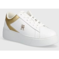  δερμάτινα αθλητικά παπούτσια tommy hilfiger th platform court sneaker gld χρώμα: άσπρο, fw0fw08073