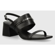  δερμάτινα σανδάλια calvin klein heel sandal 45 met bar lth χρώμα: μαύρο, hw0hw02056