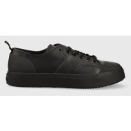  δερμάτινα αθλητικά παπούτσια calvin klein low top lace up lth χρώμα: μαύρο, hm0hm01045