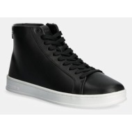  δερμάτινα αθλητικά παπούτσια calvin klein high top lace up χρώμα: μαύρο, hm0hm01547