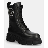  δερμάτινα workers philipp plein embossed army boot χρώμα: μαύρο, wse0811 ple010n 02