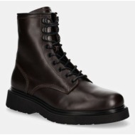  δερμάτινες μπότες πεζοπορίας calvin klein lace up boot w/ zip lth χρώμα: καφέ, hm0hm01575