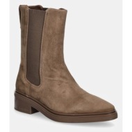  σουέτ μπότες τσέλσι calvin klein heel chelsea boot 30 sue γυναικείες, χρώμα: καφέ, hw0hw02191