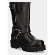  δερμάτινες μπότες tommy jeans tjw urban biker boot leather γυναικείες, χρώμα: μαύρο, en0en02728