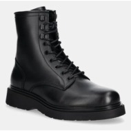  δερμάτινες μπότες πεζοπορίας calvin klein lace up boot w/ zip lth χρώμα: μαύρο, hm0hm01575