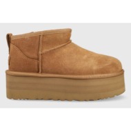  μπότες χιονιού σουέτ ugg w classic ultra mini platform , χρώμα: καφέ f30