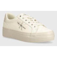  δερμάτινα αθλητικά παπούτσια calvin klein jeans vulc flatform laceup lth χρώμα: μπεζ, yw0yw01474