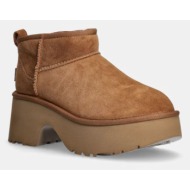  μπότες χιονιού σουέτ ugg classic ultra mini new heights γυναικείες, χρώμα: καφέ, 1158311-che