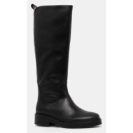  δερμάτινες μπότες tommy hilfiger premium leather long boot γυναικείες, χρώμα: μαύρο, fw0fw08180