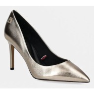  δερμάτινες γόβες tommy hilfiger party pointed metallic pump χρώμα: χρυσαφί, fw0fw08156