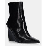  δερμάτινες μπότες calvin klein wedge ankle boot 90 lth γυναικείες, χρώμα: μαύρο, hw0hw02256