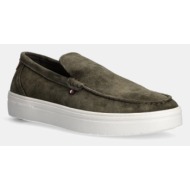  μοκασίνια σουέτ tommy hilfiger modern light hybrid suede loafer χρώμα: πράσινο, fm0fm05354