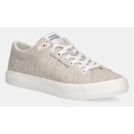  πάνινα παπούτσια tommy hilfiger th hi vulc low core chambray χρώμα: μπεζ, fm0fm05389