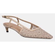  γόβες tommy hilfiger mono squared toe kitten slingb χρώμα: μπεζ, fw0fw08746