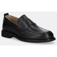  δερμάτινα μοκασίνια calvin klein sq rubber loafer ανδρικά, χρώμα: μαύρο, hm0hm01901