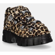  σουέτ αθλητικά παπούτσια new rock pelo leopardo pony χρώμα: καφέ, m-106-c114