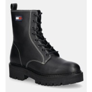  δερμάτινα workers tommy jeans tjw urban lace up boot χρώμα: μαύρο, en0en02907
